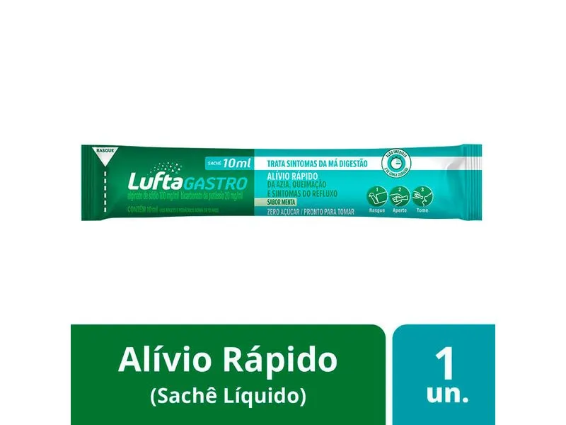 Imagem de LuftaGastro Sachê Líquido Alginato de Sódio 100mg/ml + Bicarbonato de Potássio 20mg/ml Sabor Menta Suspensão Oral Sachê com 10ml