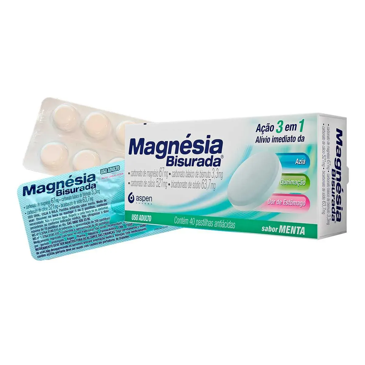 Imagem de Magnésia Bisurada Sabor Menta 40 pastilhas mastigáveis