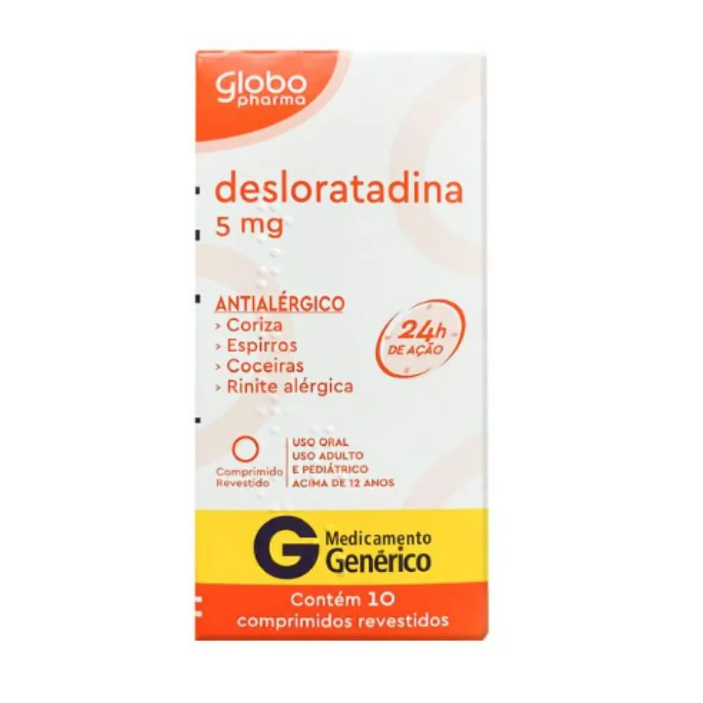 Imagem de Desloratadina 5mg Com 10 Comprimidos Revestidos Globo Pharma Generico