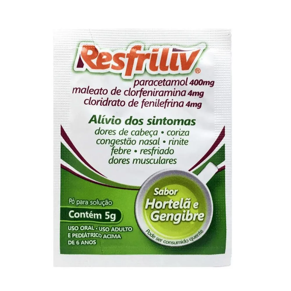 Imagem de Resfriliv 400mg + 4mg + 4mg Pó para Solução de Uso Oral Sabor Hortelã/Gengibre Sachê 5g