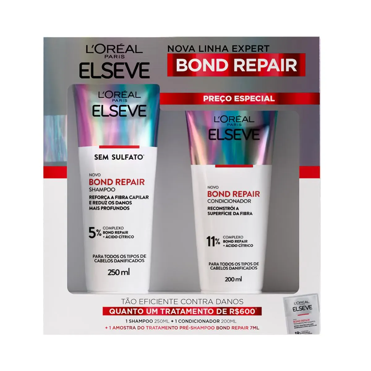 Imagem de Kit Elseve Bond Repair Shampoo 250ml + Condicionador 200ml + Amostra Pré Shampoo Reparação Completa 7ml
