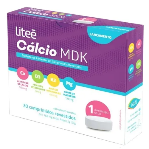Imagem de Cálcio MDK Litté sem sabor, caixa com 30 comprimidos revestidos