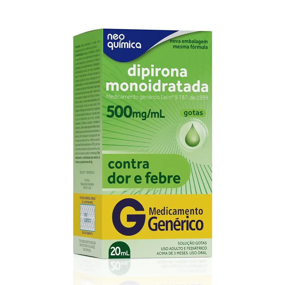 Imagem de Dipirona Monoidratada 500mg/ml Solução Gotas 20ml Neo Química Genérico