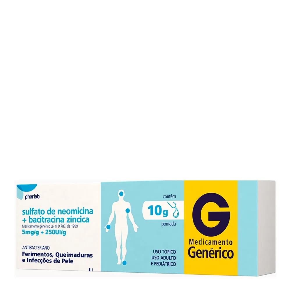 Imagem de Antibacteriano Sulfato de Neomicina 5mg/g + Bacitracina 250UI/g Genérico Pharlab 10g