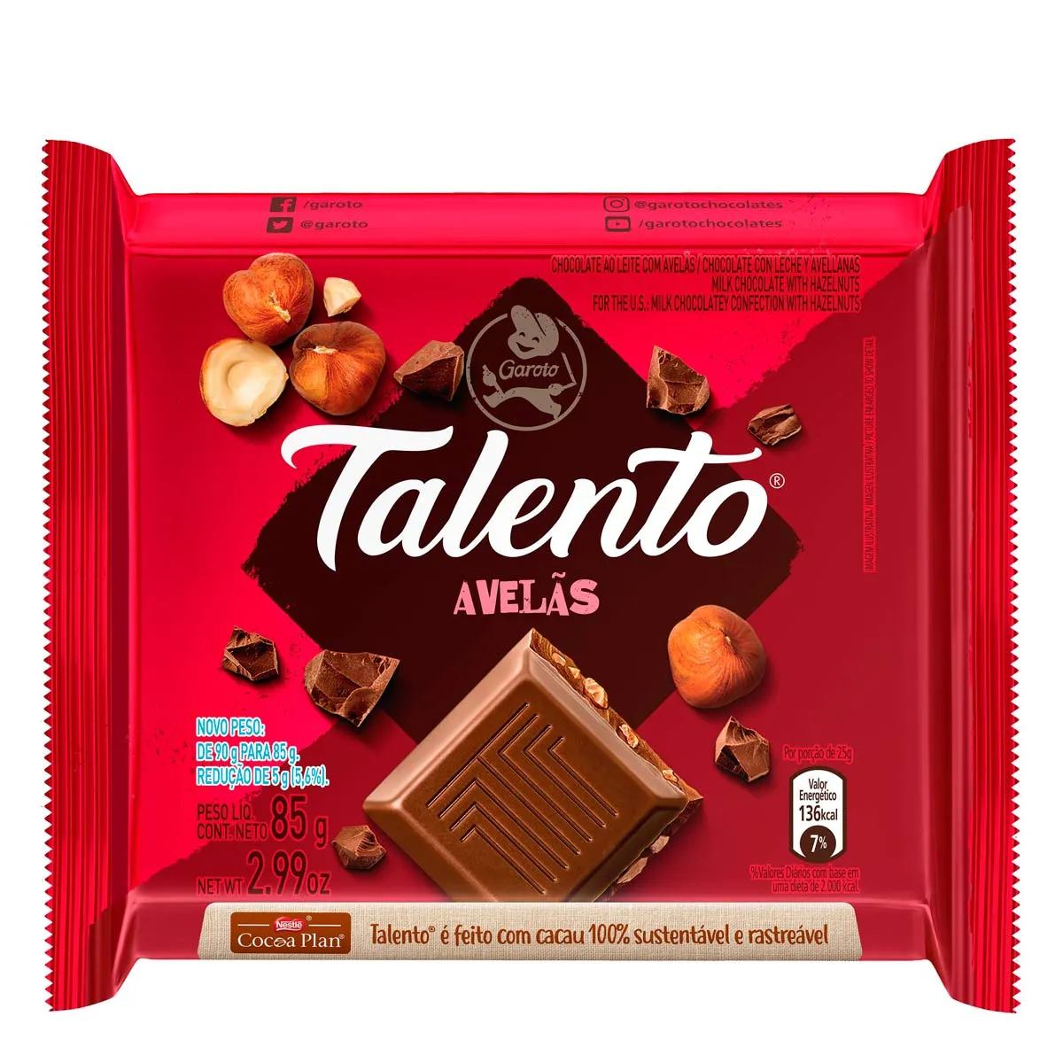 Imagem de Chocolate Talento Garoto Ao Leite Com Avelãs 85g
