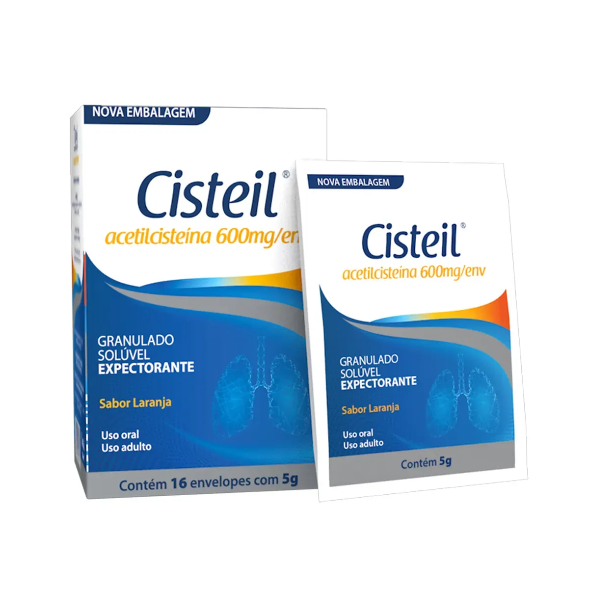 Imagem de Cisteil 600mg Granulado Solúvel Expectorante 16 envelopes com 5g cada
