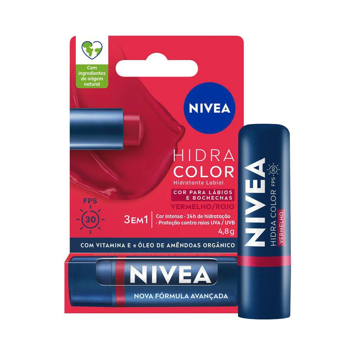 Imagem de Hidratante Labial Nivea Hidra Color 3 em 1 Vermelho 4,8g