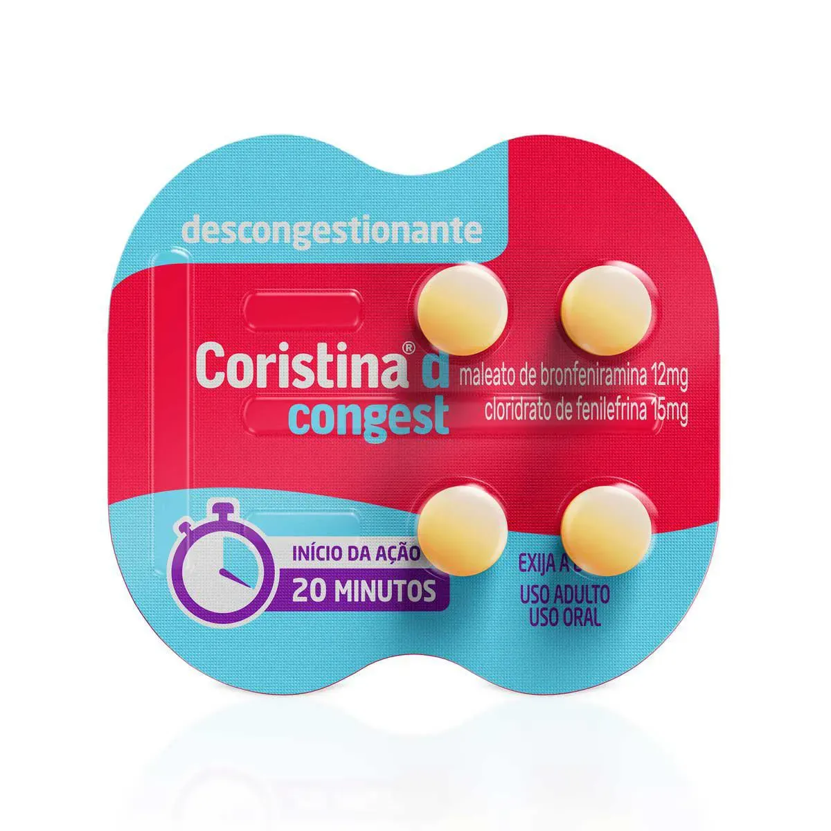Imagem de Coristina D Congest Maleato de Bronfeniramina 12mg + Cloridrato de Filefrina 15mg 4 comprimidos