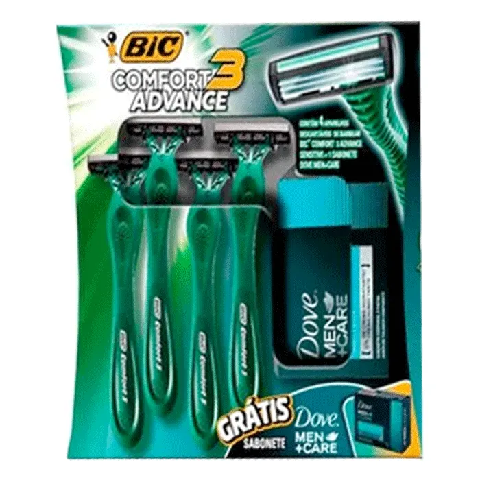 Imagem de Kit Barbeador Bic Comfort 3 4 Unidades + Sabonete Dove Men Care 1 Unidade