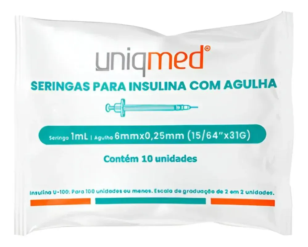 Imagem de Seringa Insulina Agulha Ultra Fina 1Ml 6Mmx0,25-10Un-Uniqmed