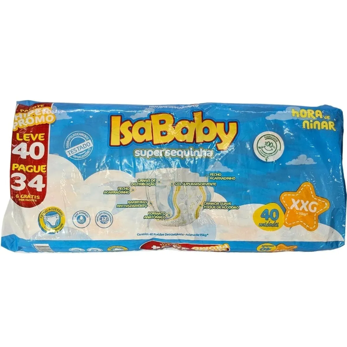 Imagem de Fralda IsaBaby Super Sequinha Hora de Ninar XXG 40 Unidades