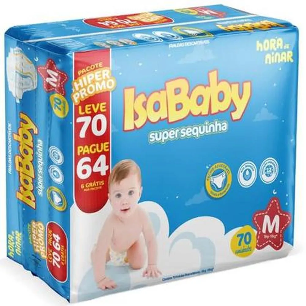 Imagem de Fraldas Descartáveis Isababy Super Sequinha M com 70 Unidades