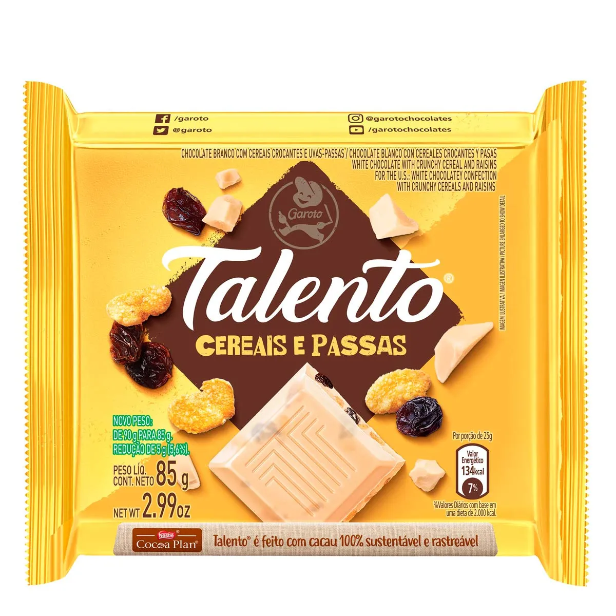 Imagem de Chocolate Garoto Talento Branco Com Cereais E Passas 85g