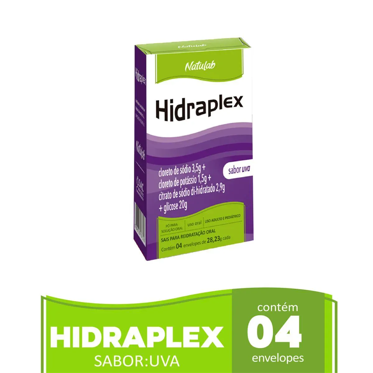 Imagem de Sais para Reidratação Oral Hidraplex Natulab Sabor Uva Pó para Solução Oral 4 envelopes de 27,9g cada