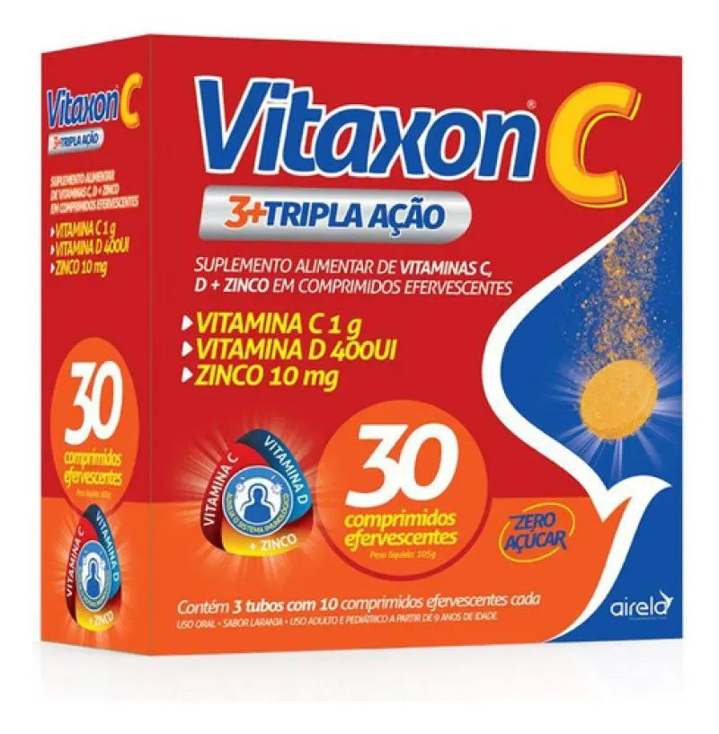 Imagem de VITAXON TRIPLA AçãO - VITAMINA C, D E ZINCO - 30 COMPRIMIDOS - AIRELA