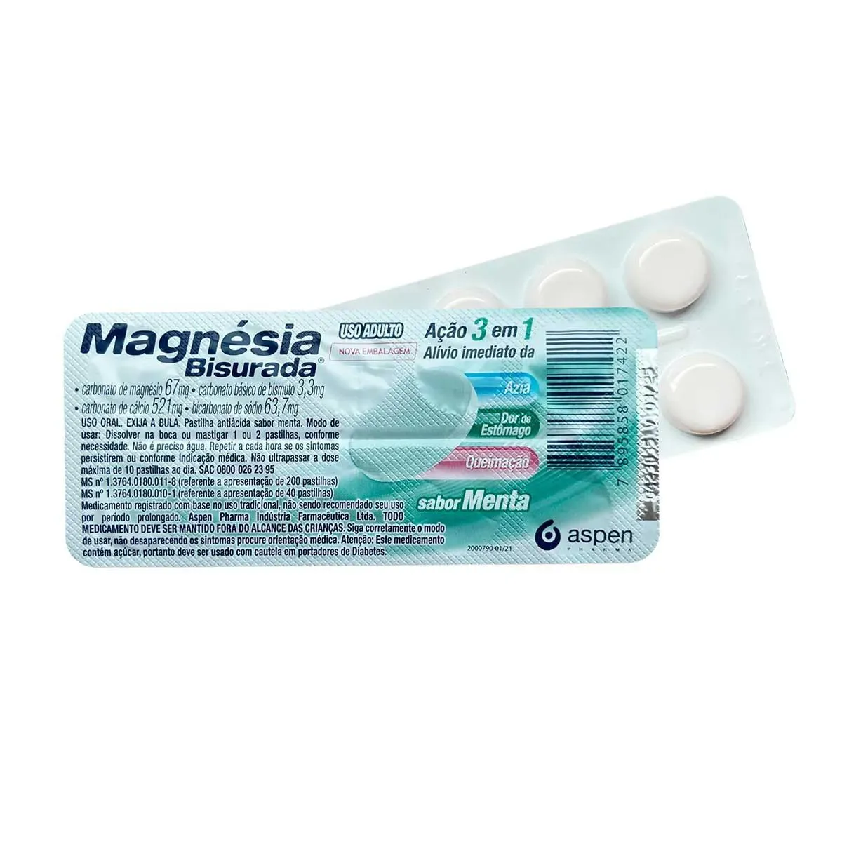 Imagem de Magnésia Bisurada Sabor Menta 10 pastilhas