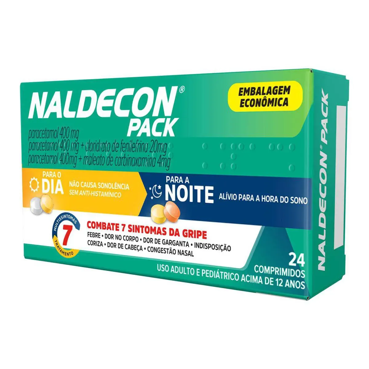 Imagem de Naldecon Pack Dia e Noite Paracetamol + Cloridrato Fenillefrina + Maleato de Carbinoxamina 24 comprimidos