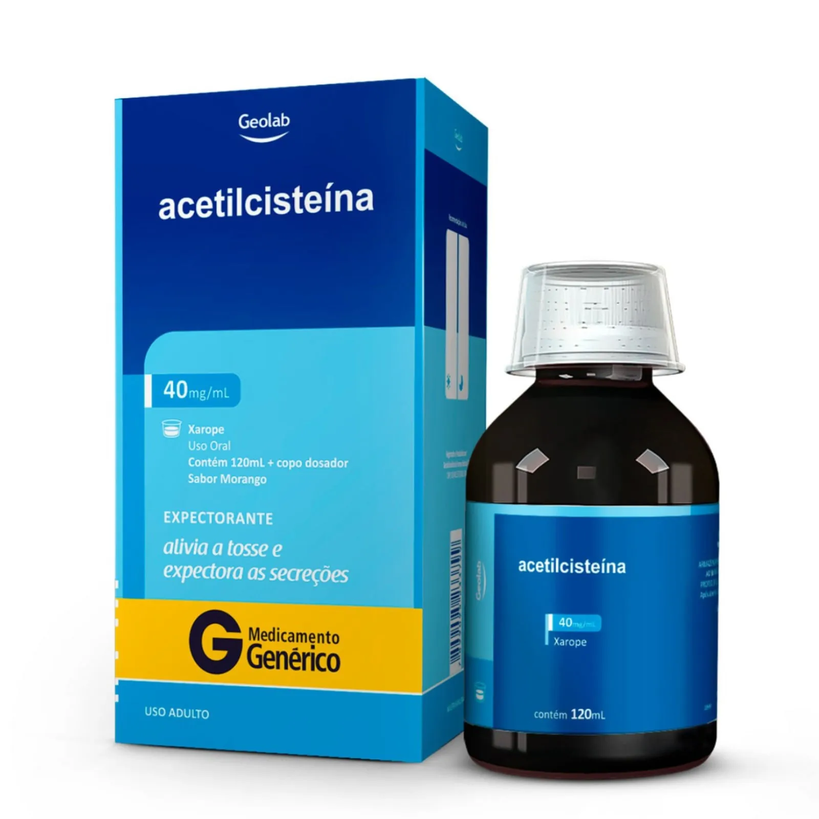 Imagem de Acetilcisteína 40mg/Ml Xarope Adulto Sabor Morango 120ml + Copo Dosador Geolab