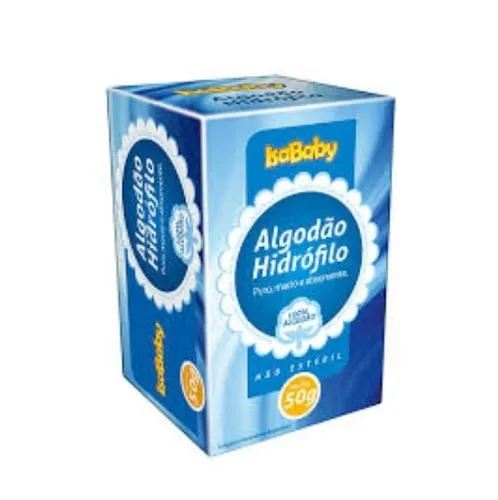 Imagem de Algodão Hidrófilo IsaBaby branco, caixa com 50g