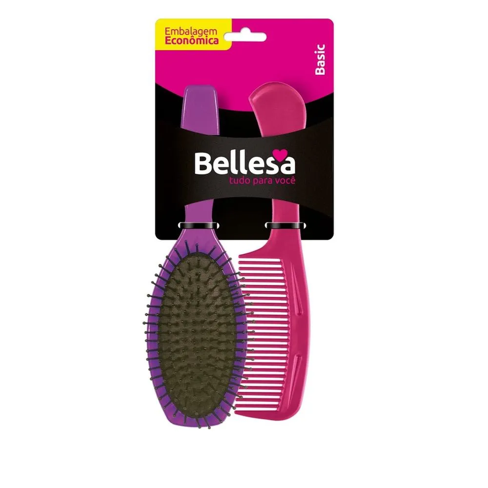Imagem de Kit Bellesa Cores Sortidas com 1 Escova de Cabelo Oval + 1 Pente