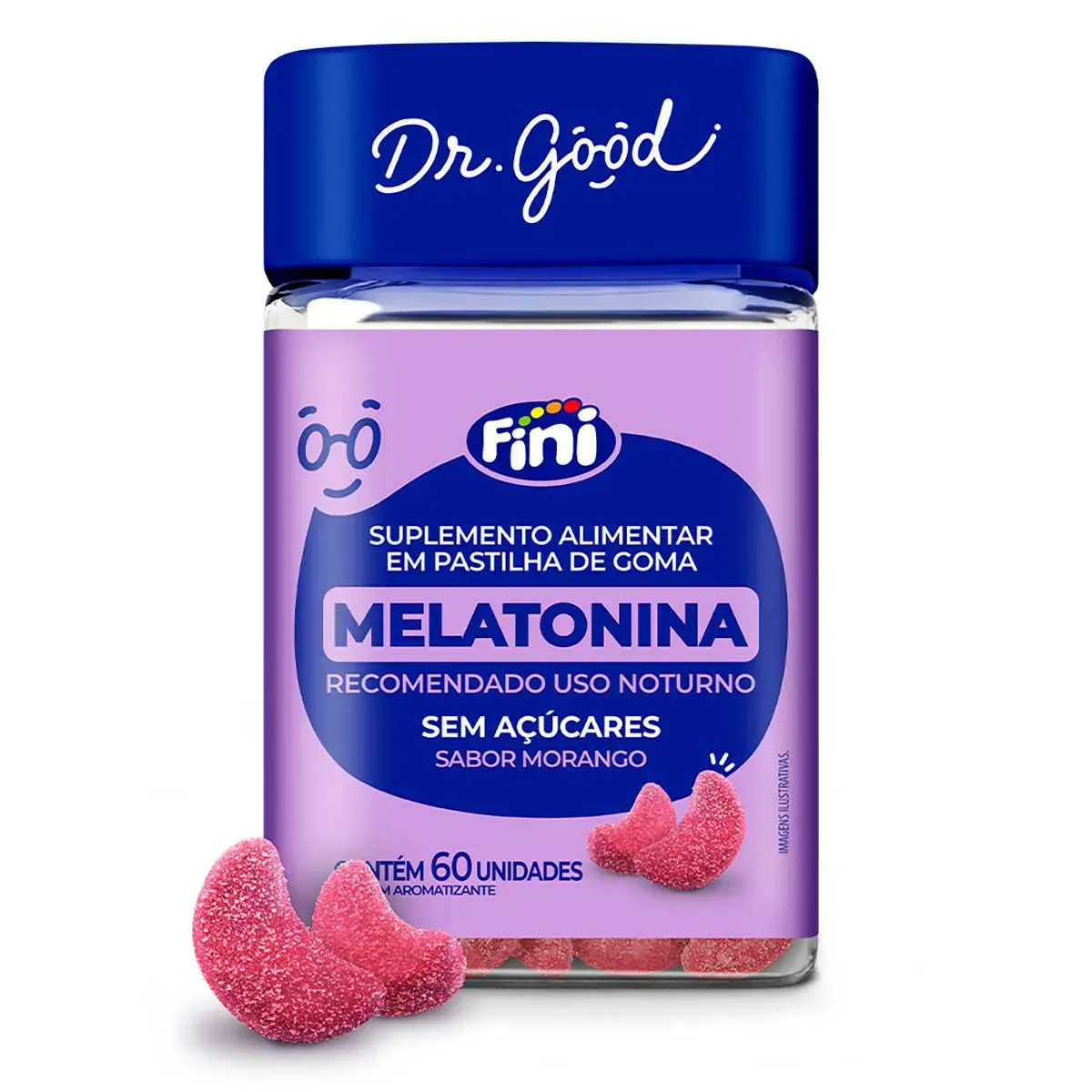 Imagem de Suplemento Alimentar Melatonina Dr. Good Fini 0,21mg Morango 60 Gomas