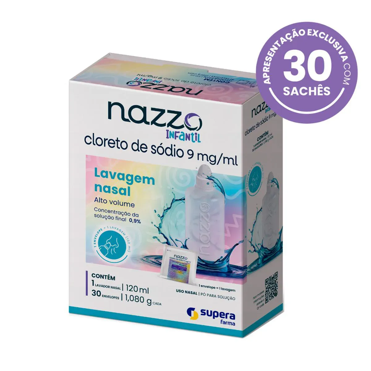 Imagem de Nazzo Infantil 0,9% Solução Nasal Infantil 30 Sachês + Lavador Nasal de 120ml