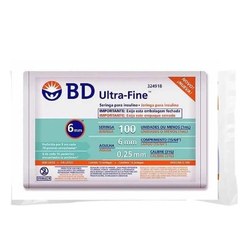 Imagem de Seringa Para Insulina 1ml 100UI Agulha 6mm com 10 unidades