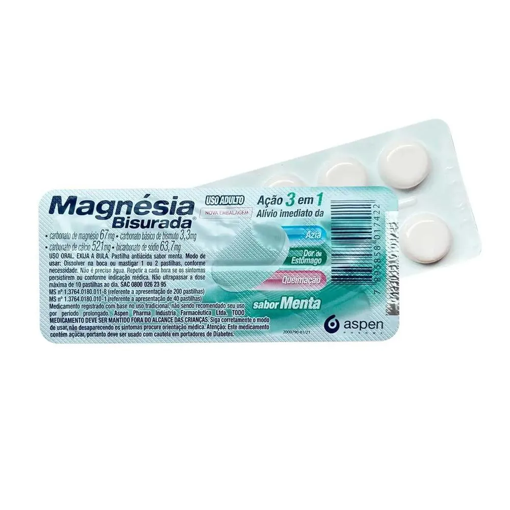Imagem de Magnésia Bisurada Sabor Menta com 10 Pastilhas