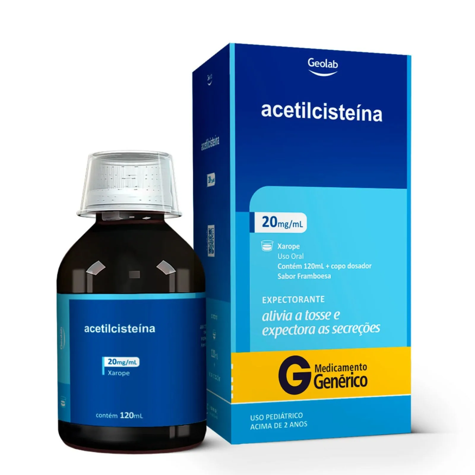 Imagem de Acetilcisteína 20mg/ml Geolab Xarope Sabor Frambroesa 120ml + Copo Dosador