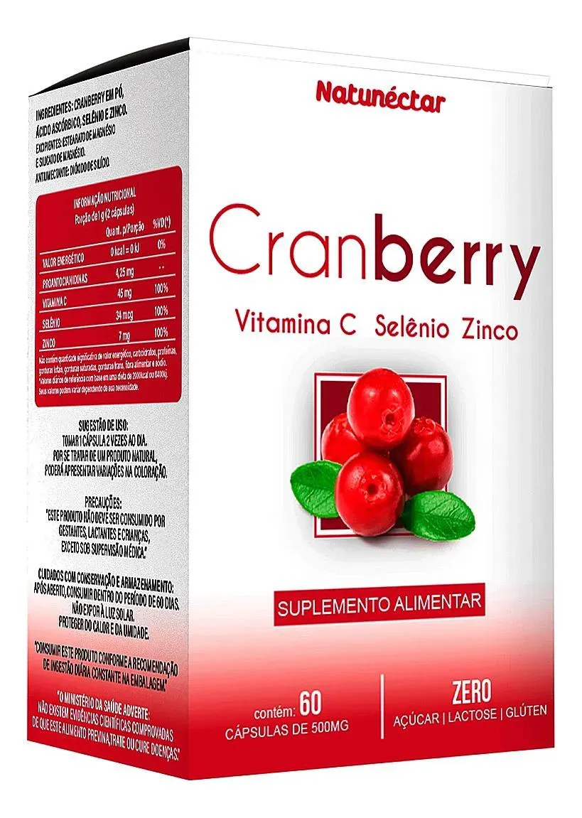 Imagem de Cranberry + Vitamina C + Selênio + Zinco - 60 Cápsulas. 500mg